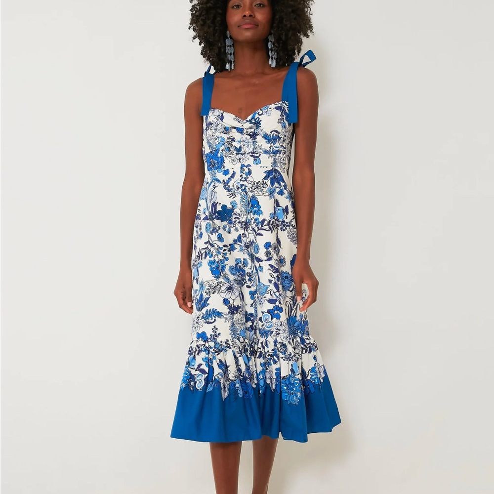 Cara Cara NWT- Floral Blue and White Midi Dress
